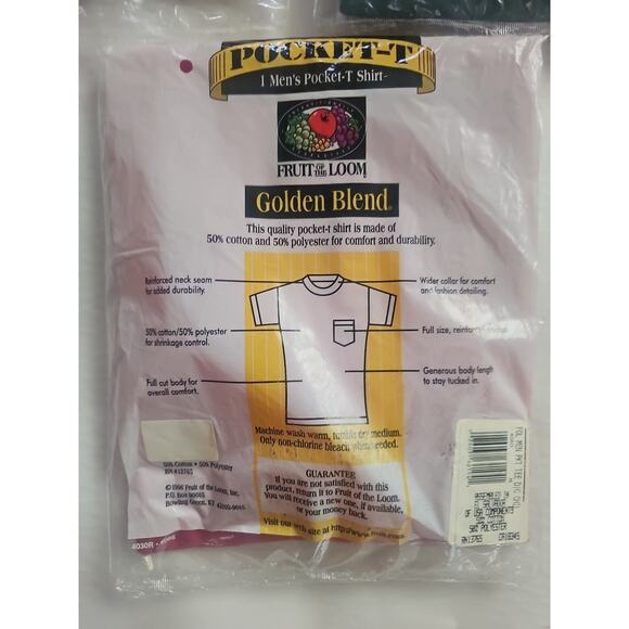 3 Vintage Fruit Of The Loom Pocket T Shirt 1996 Golden Blend Size M 50/50 USA - Picture 6 of 11